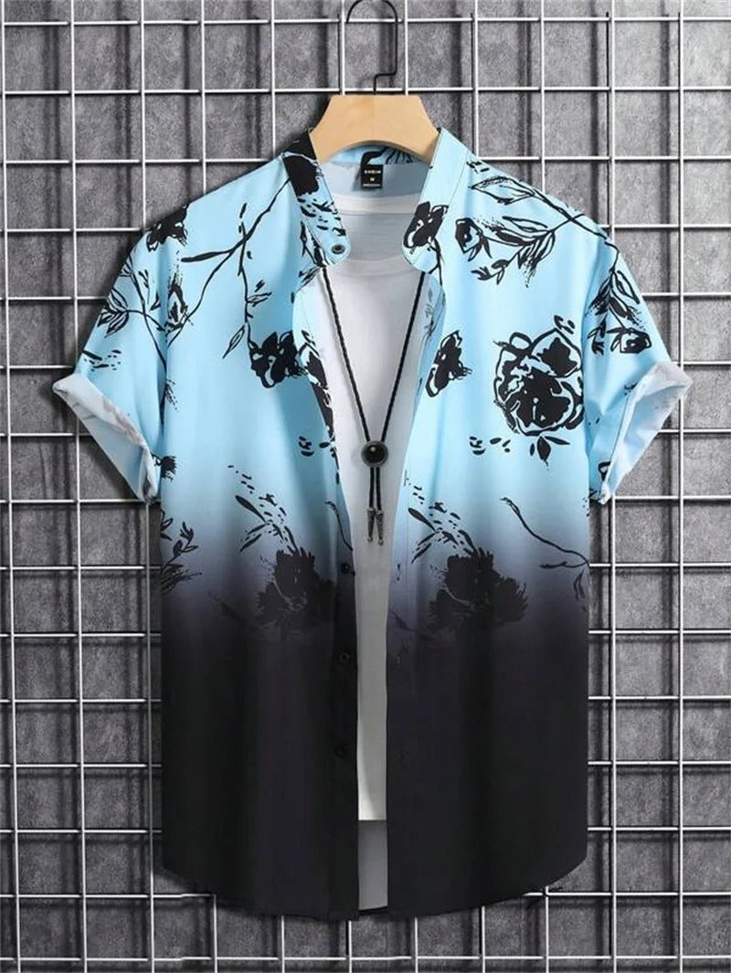 Men's Lorenzo floral print short-sleeve button-up shirt. Features a camp collar & relaxed fit for summer.