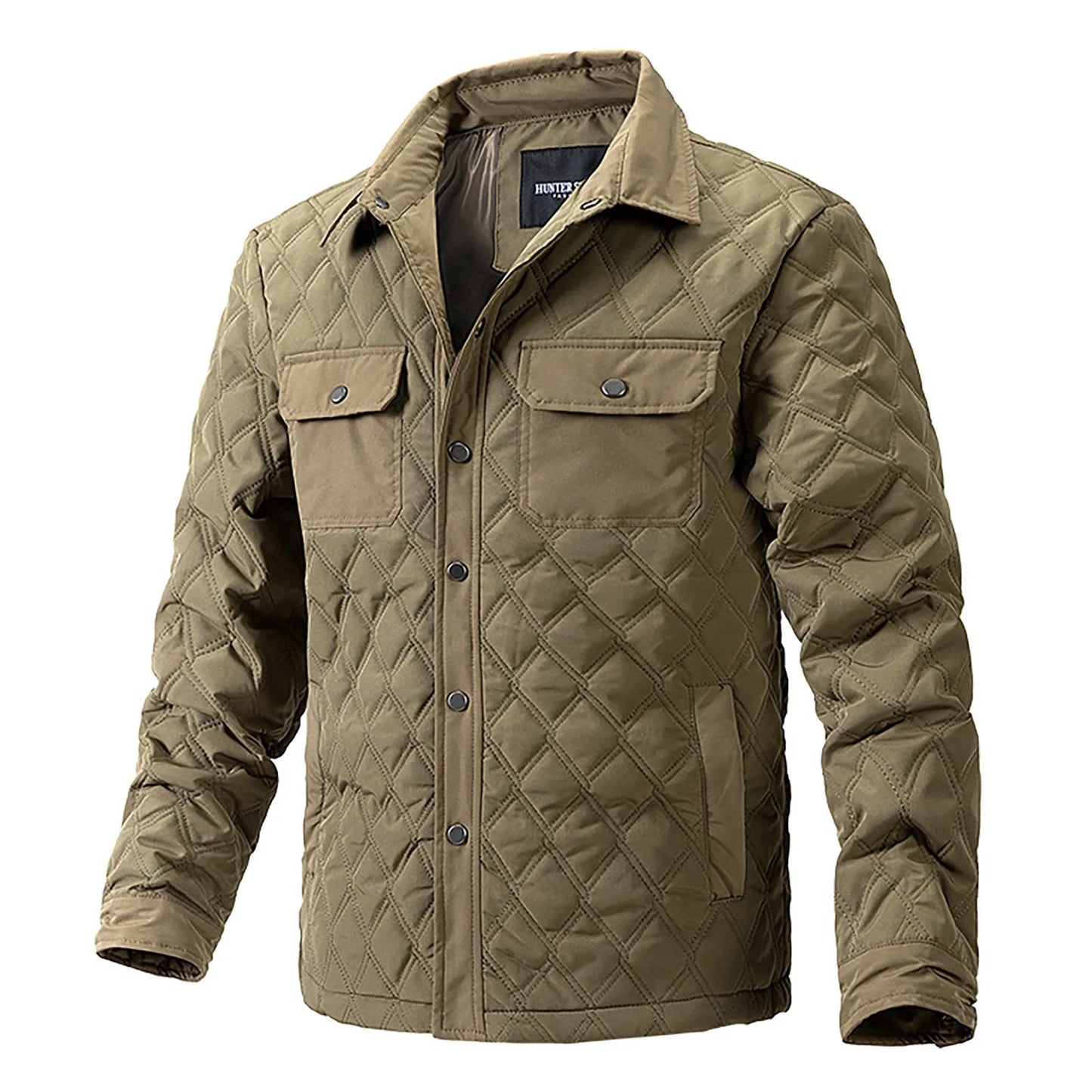 Men's Forge rugged quilted jacket, snap closure, chest pockets. Versatile lightweight outerwear.