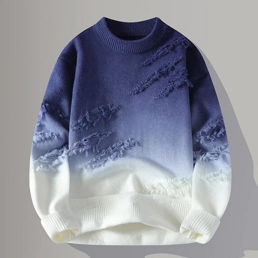 Men's Frayborn distressed pullover sweater in a casual, long-sleeve design, perfect for streetwear fashion.