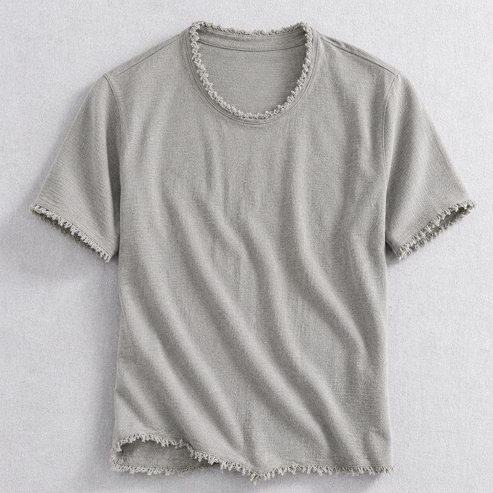 Everyday casual men's cotton blend short sleeve t-shirt with a stylish frayed edge design.