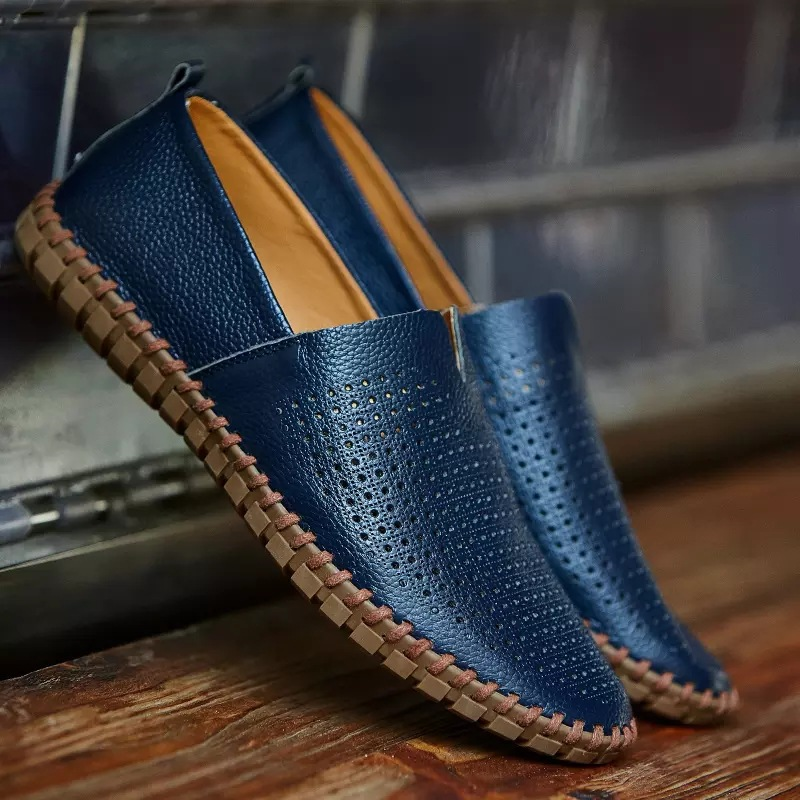Men's Fresco perforated loafers, breathable slip-on comfort shoes for casual & professional wear.