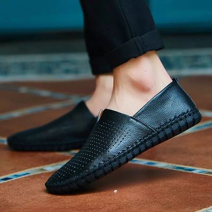 Fresco men's perforated loafers, breathable dress shoes offering all-day comfort & elegance.