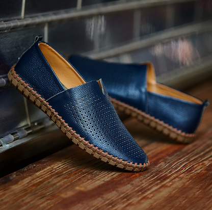 Handstitched men's loafers, Fresco perforated design for all-day breathability & style.