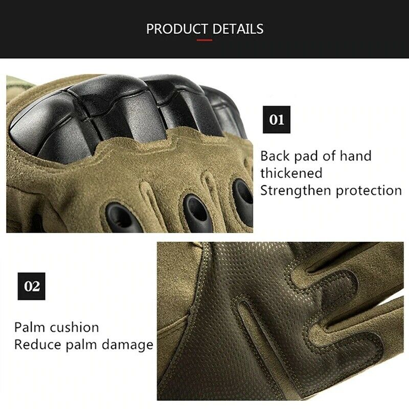 Military-grade men's tactical gloves, full finger design with hard knuckles and touchscreen capability