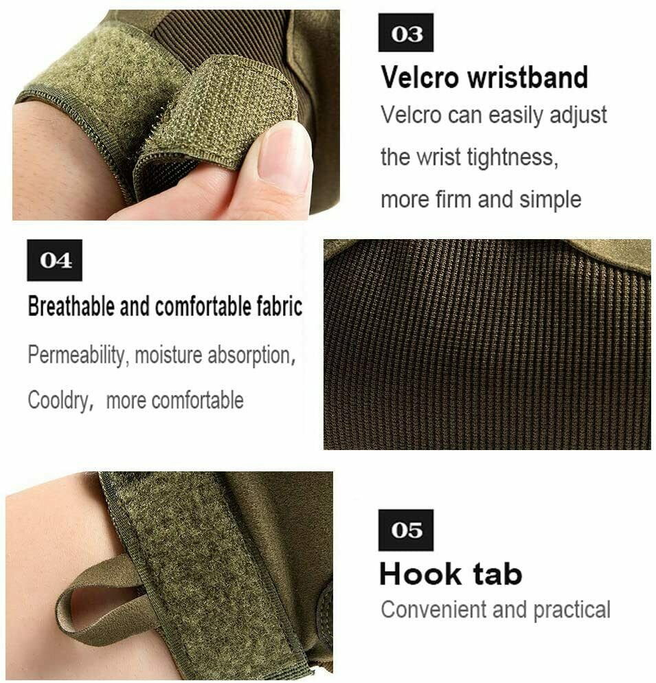 Black tactical gloves for men, showcasing touchscreen fingertips and protective hard knuckle plating
