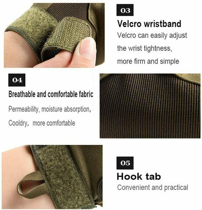 Black tactical gloves for men, showcasing touchscreen fingertips and protective hard knuckle plating
