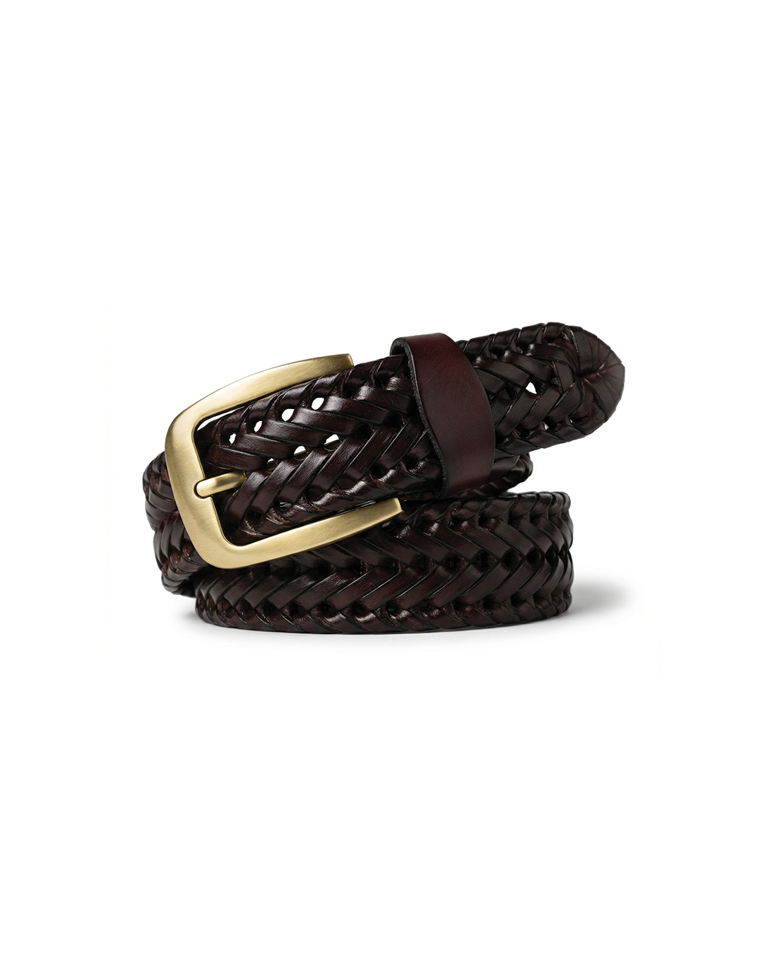 Men's full-grain braided leather belt with a custom fit & stylish brass buckle. Durable & rugged accessory.