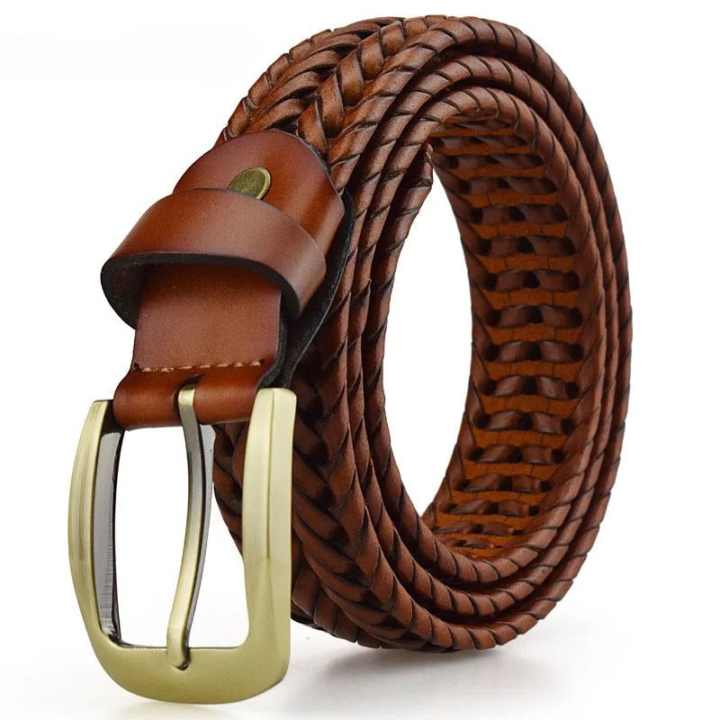 Custom fit men's braided leather belt made from full-grain leather. Stylish, rugged, & long-lasting.