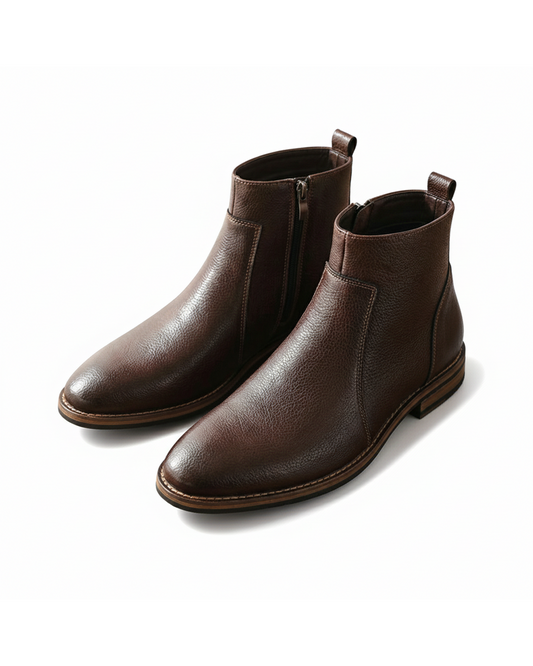 Men's full-grain leather ankle boots. Durable and comfortable for work or casual wear. Fall fashion essential.