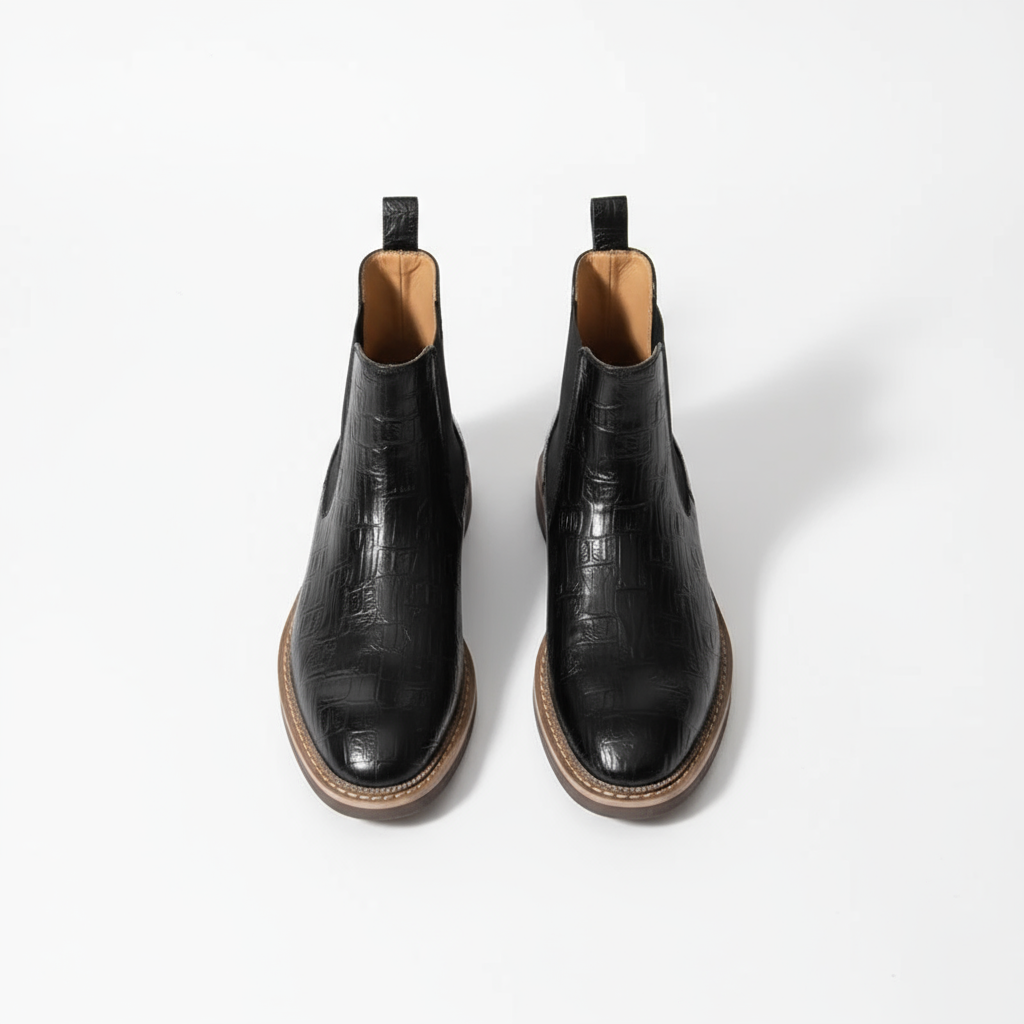 Classic men's full-grain leather Chelsea boots, high-quality, long-lasting slip-on design.