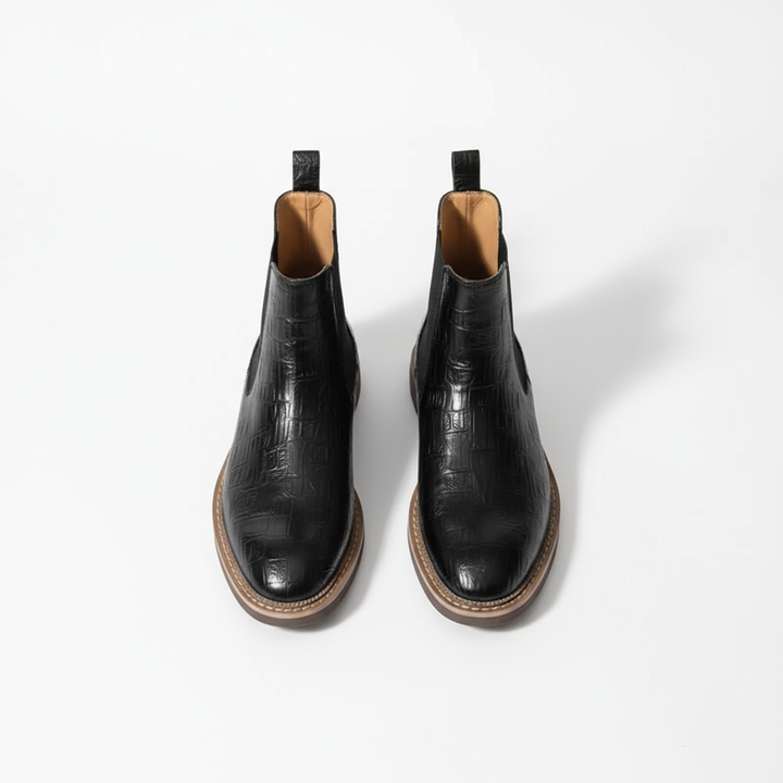 Classic men's full-grain leather Chelsea boots, high-quality, long-lasting slip-on design.