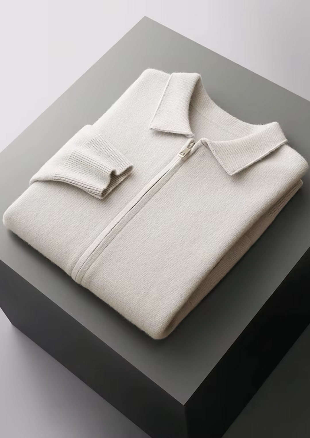 Elegant men's full-zip collared cardigan. A timeless smart casual layer for refined men's fashion.