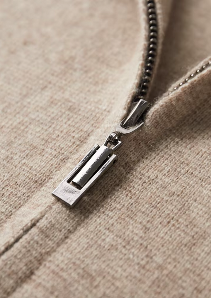 Soft knit men's full-zip cardigan. Comfortable smart casual layer for everyday or office wear.