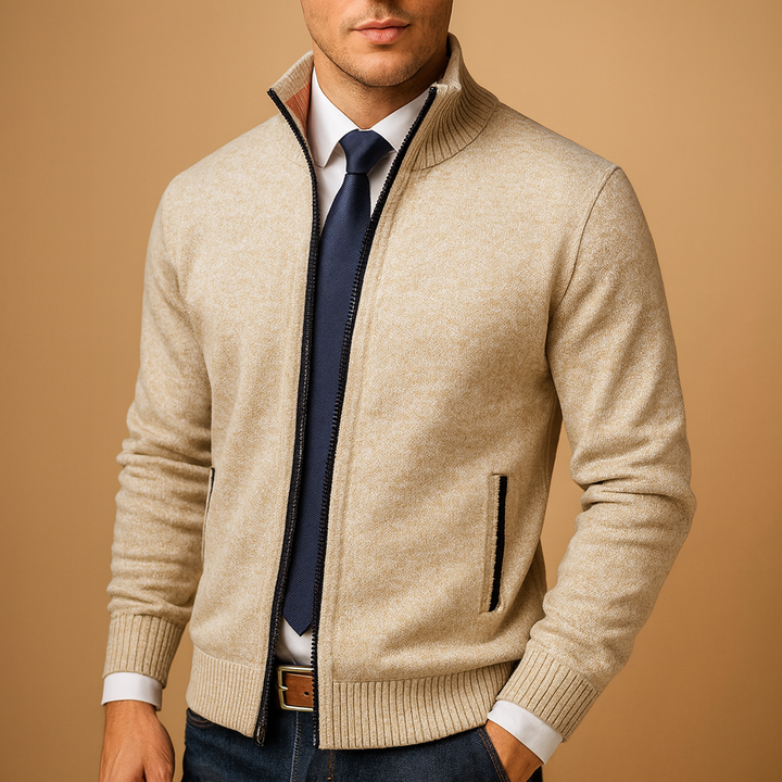Men's full-zip knitted cardigan, perfect for casual everyday fall & winter layering. Comfortable & versatile fashion.
