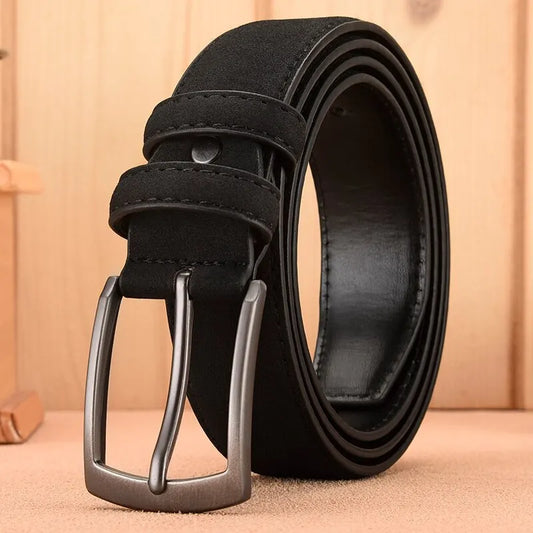 Men's genuine black suede leather belt, a durable and stylish accessory for mens fashion.