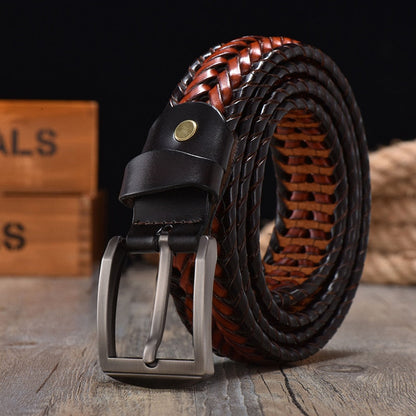 Braided men's genuine leather belt, a durable and timeless fashion accessory for classic style.