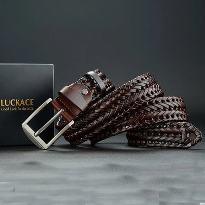 Classic men's braided leather belt, a versatile fashion accessory made from genuine cowhide.