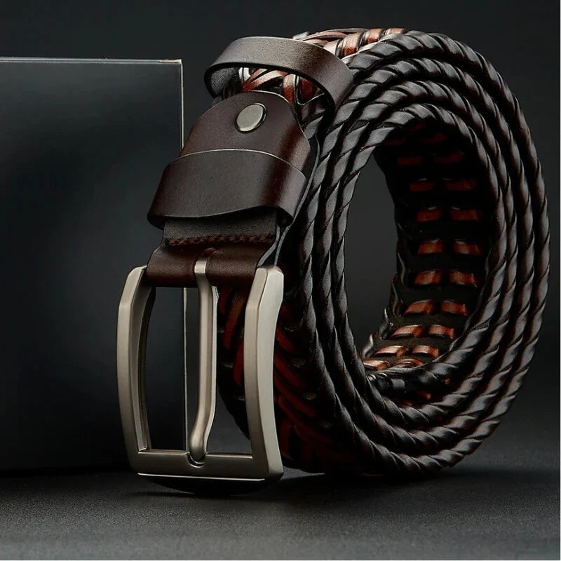 High-quality men's genuine woven leather belt, offering durable and timeless style.