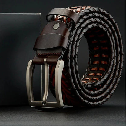 High-quality men's genuine woven leather belt, offering durable and timeless style.