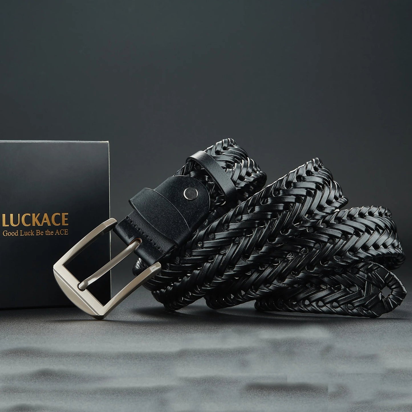Men's durable woven genuine leather belt, perfect for classic and timeless style.