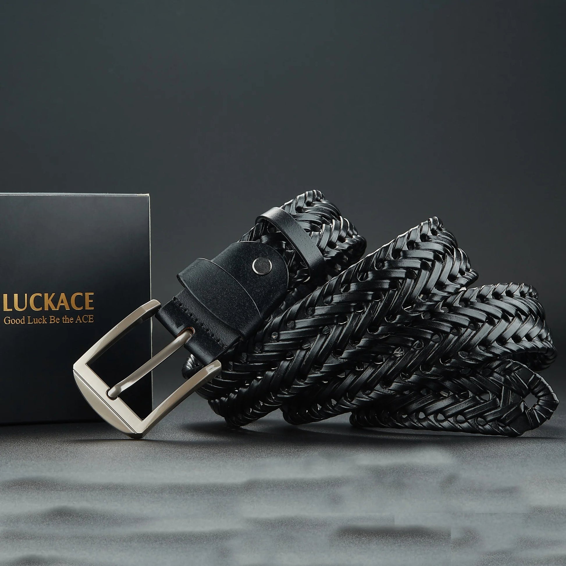Men's durable woven genuine leather belt, perfect for classic and timeless style.