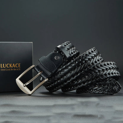 Men's durable woven genuine leather belt, perfect for classic and timeless style.
