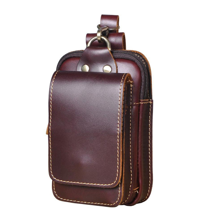 Modern men's genuine leather waist pack. Stylish brown fanny pack, perfect for travel & everyday carry.
