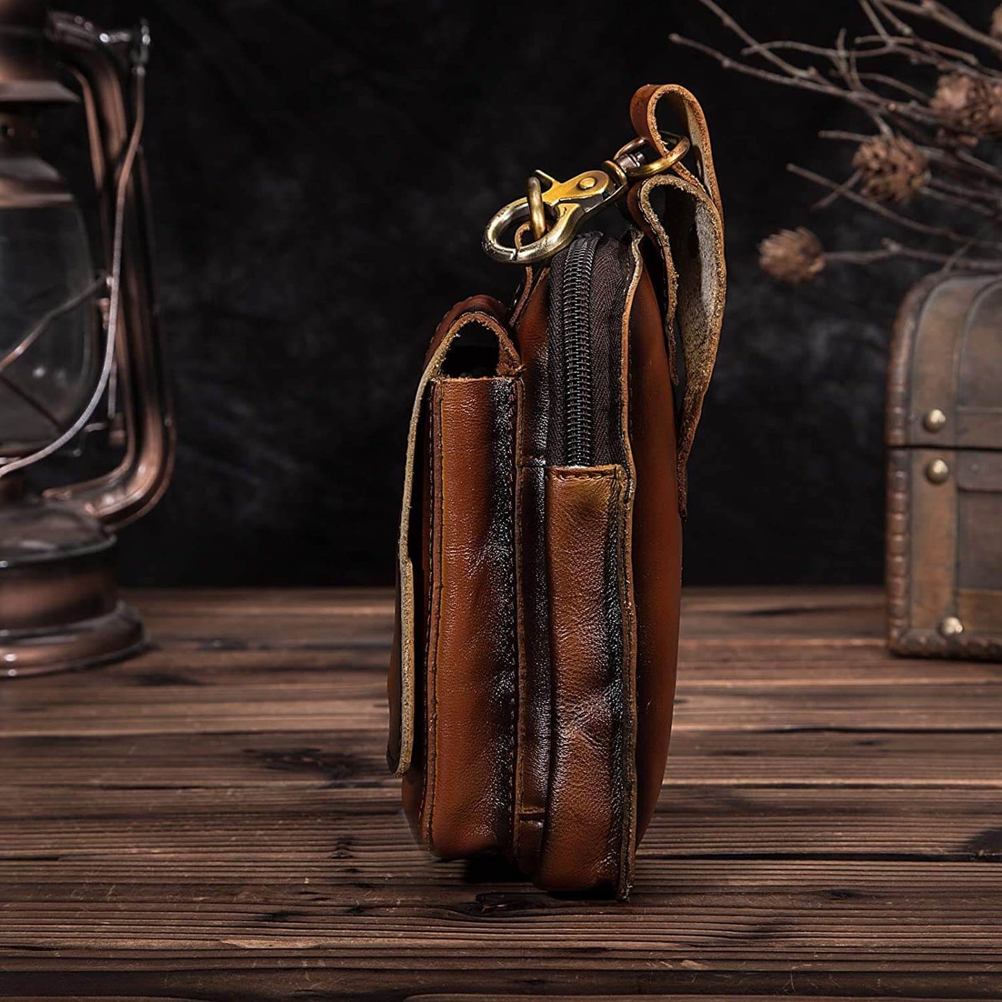 Carry essentials with this men's genuine leather waist pack. Brown fanny pack, great for travel & daily use.