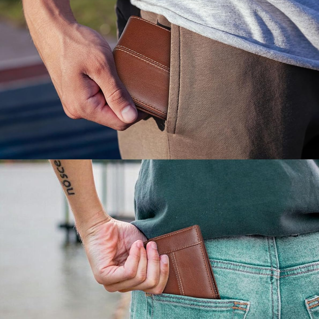 Ideal gift: Men's RFID-blocking genuine leather bifold wallet, sleek, practical, and secure.