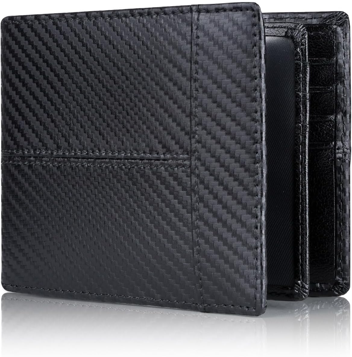 Slim men's genuine leather bifold wallet, perfect for front pocket, with RFID security.