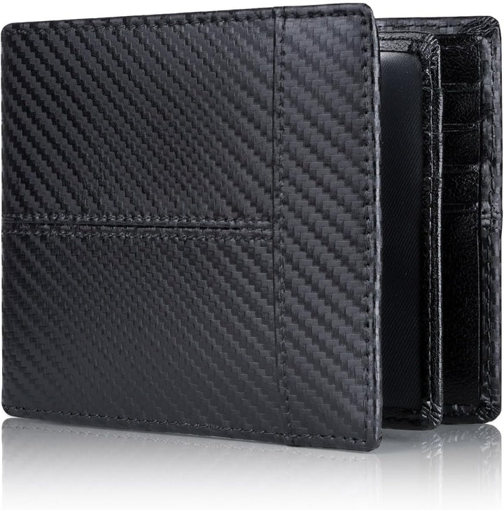 Slim men's genuine leather bifold wallet, perfect for front pocket, with RFID security.