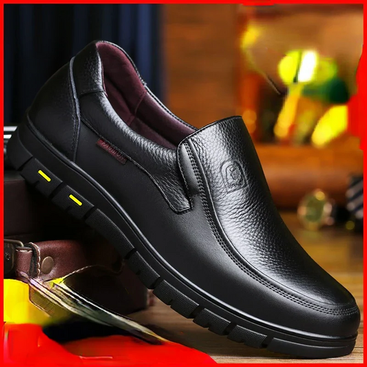 Men's genuine leather casual loafers with flat sole, perfect for everyday comfort and smart casual wear.
