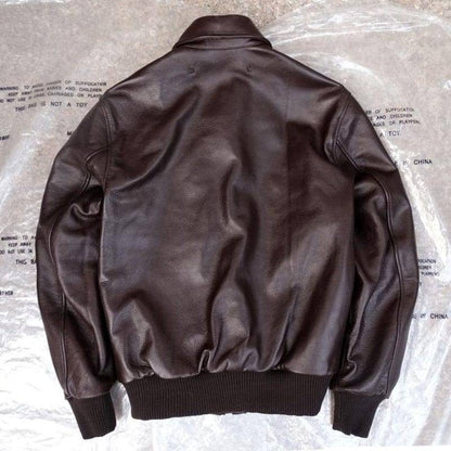 Fashionable men's winter jacket, genuine leather military style, perfect for cold weather