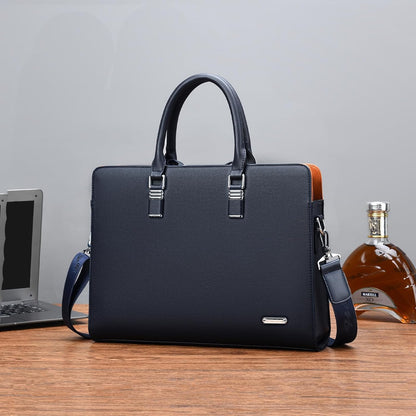 Classic men's genuine leather multi-compartment briefcase, a timeless business accessory.