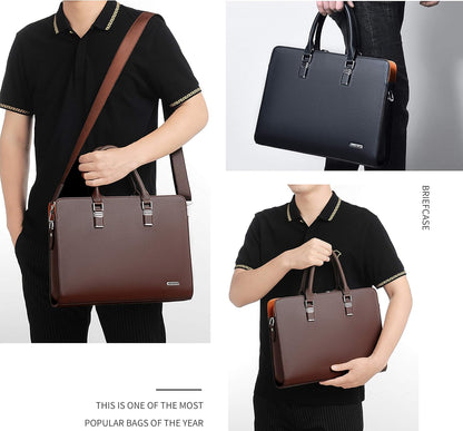 Men's genuine leather executive laptop briefcase, offering both style and functionality.