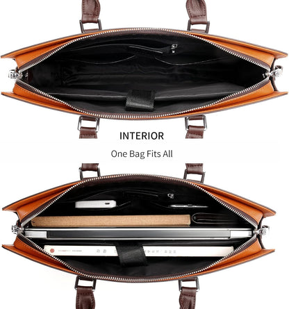 Robust men's genuine leather work briefcase, built to last with multiple sections.