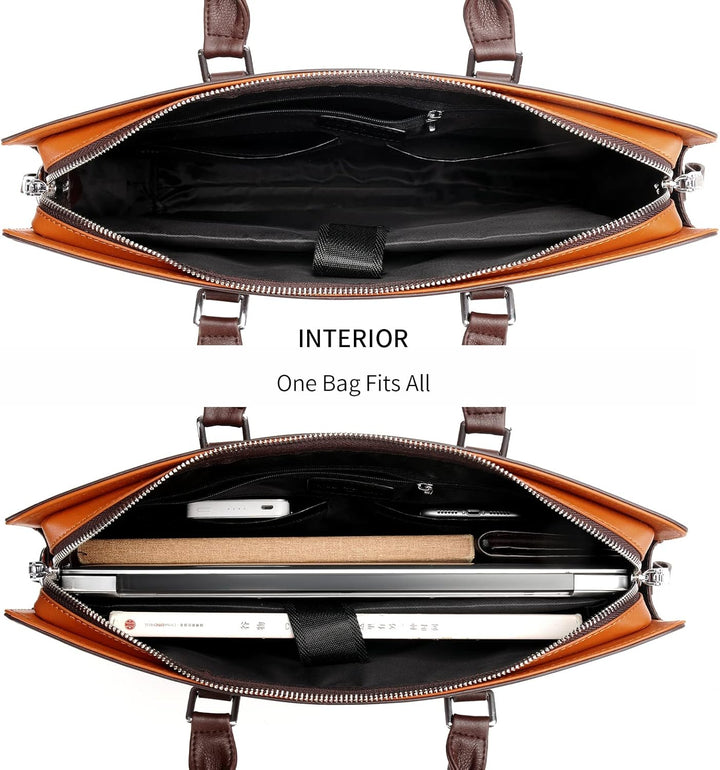 Robust men's genuine leather work briefcase, built to last with multiple sections.