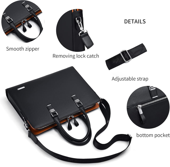 Detail shot of hardware on a men's genuine leather multi-compartment briefcase.
