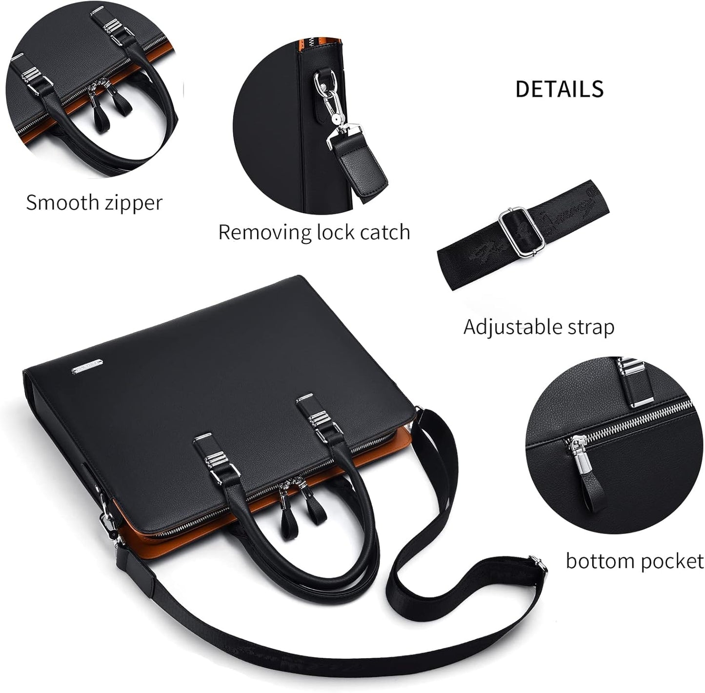 Dark brown genuine leather men's business bag with ample space for essentials and tech.