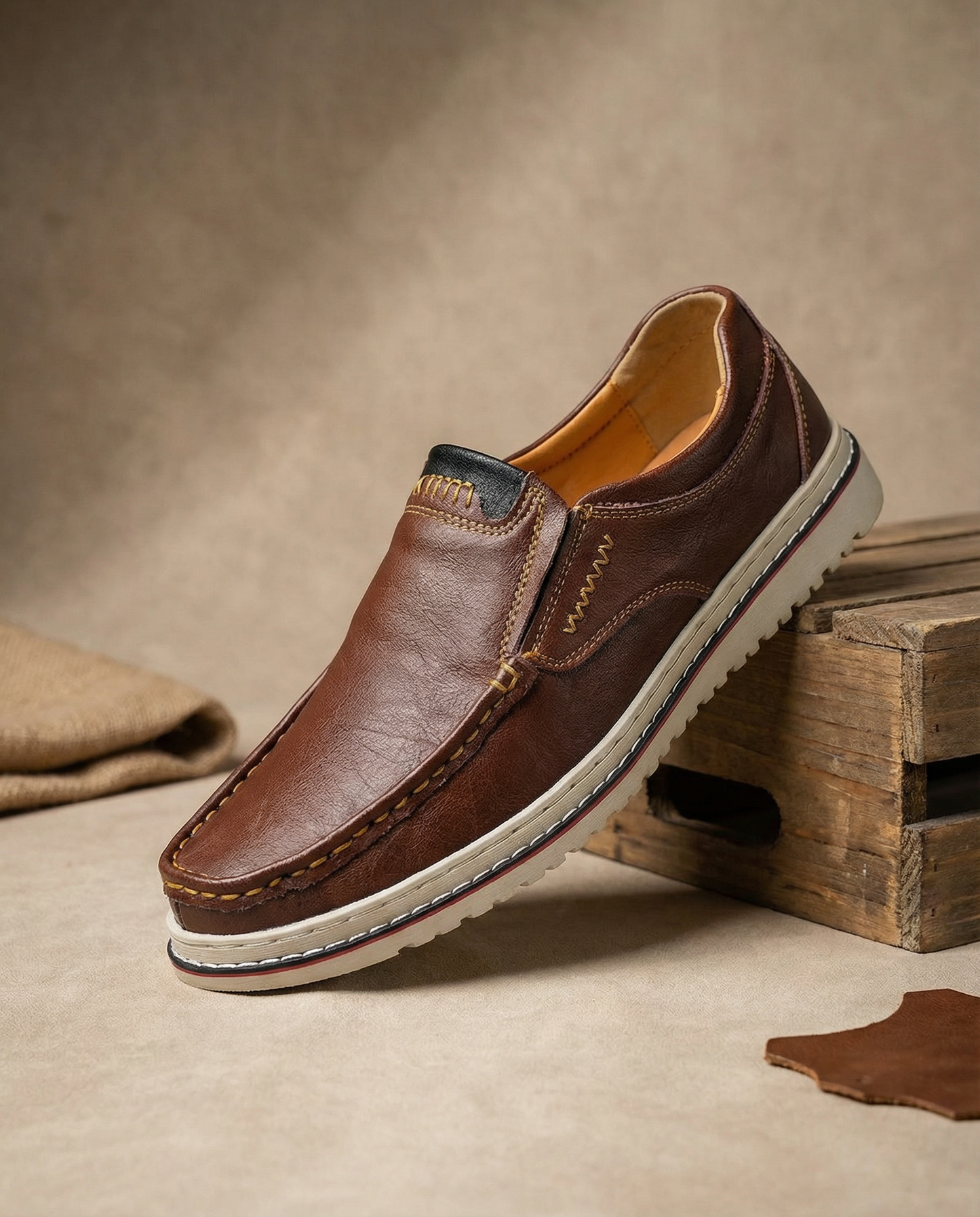 Black men's leather slip-on loafers, stylish and comfortable, ideal for casual or dress shoes.