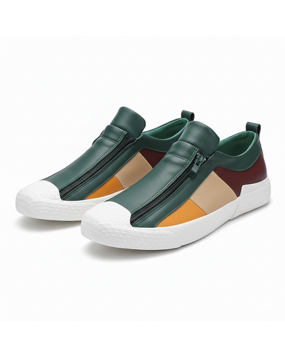 Men's genuine leather slip-on sneakers, offering easy wear and stylish comfort for casual outfits.