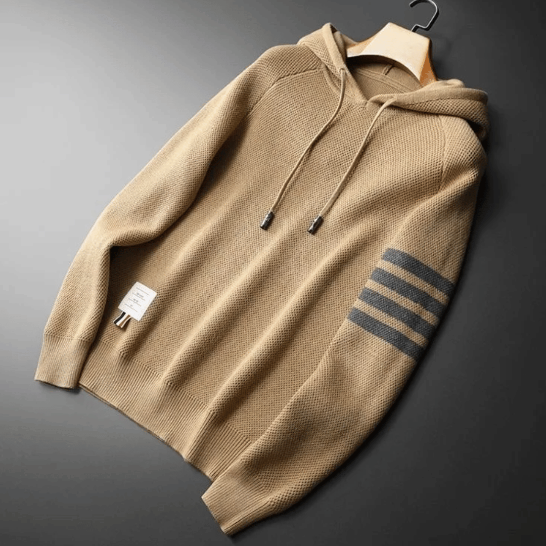 Comfortable men's long sleeve Gianni hoodie with elevated stripe, ideal for athletic style and everyday wear.