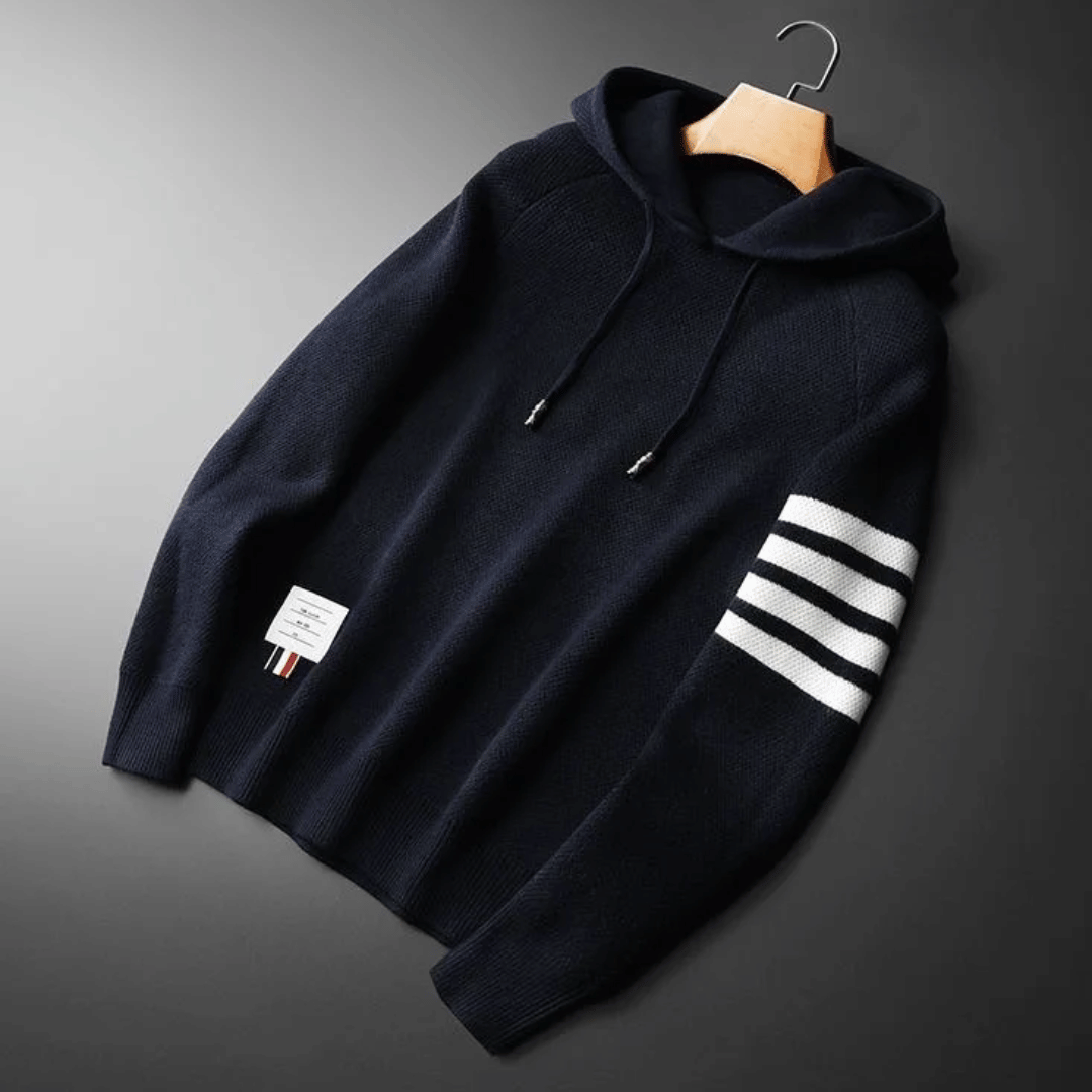 Men's winter fashion Gianni stripe hoodie, a comfortable long sleeve pullover for everyday fall outfits.
