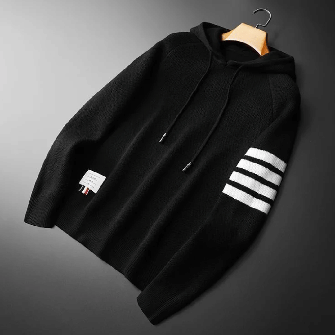 Versatile men's Gianni stripe hoodie, a comfortable long sleeve pullover suitable for casual and athletic styles.