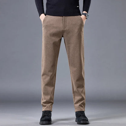 Gray men's contour fit comfort pants. Tailored stretch design for a modern, versatile casual style.