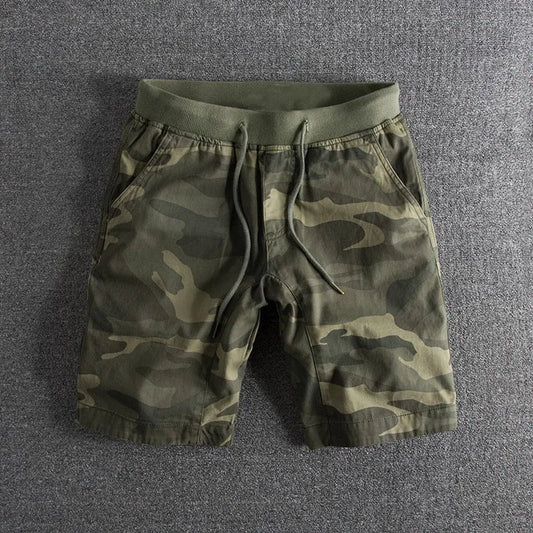 Men's gray & green camouflage shorts, perfect for casual outdoor adventures or comfortable activewear.