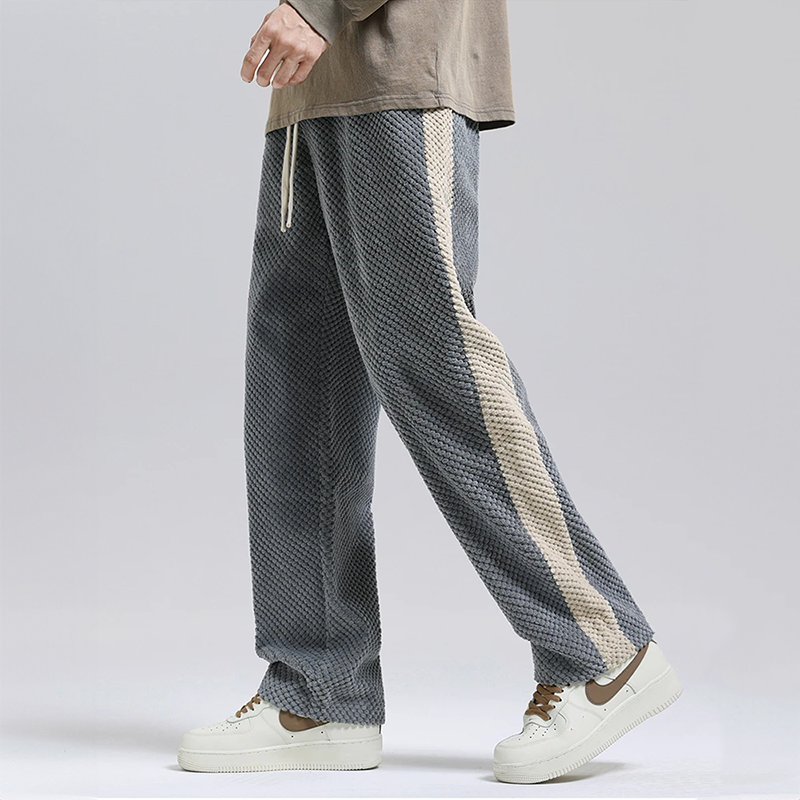 Men's gray waffle corduroy joggers for casual comfort and streetwear style.