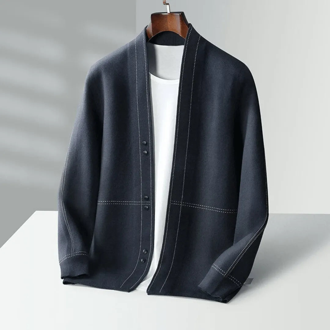 Timeless men's button-front knit cardigan in green, black, or dark blue, perfect for smart casual and layering.