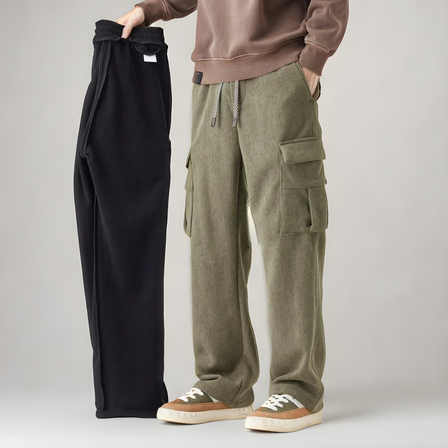 Soft stretch fabric texture of men's comfort fit cargo sweatpants, ensuring ultimate comfort for casual wear.