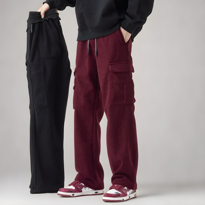 Back view of men's comfortable cargo joggers, showing relaxed fit and casual style with practical pockets.